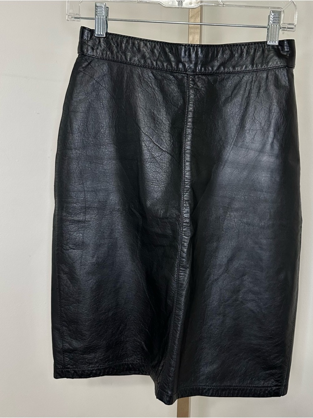 Vintage Pelle black leather pencil skirt